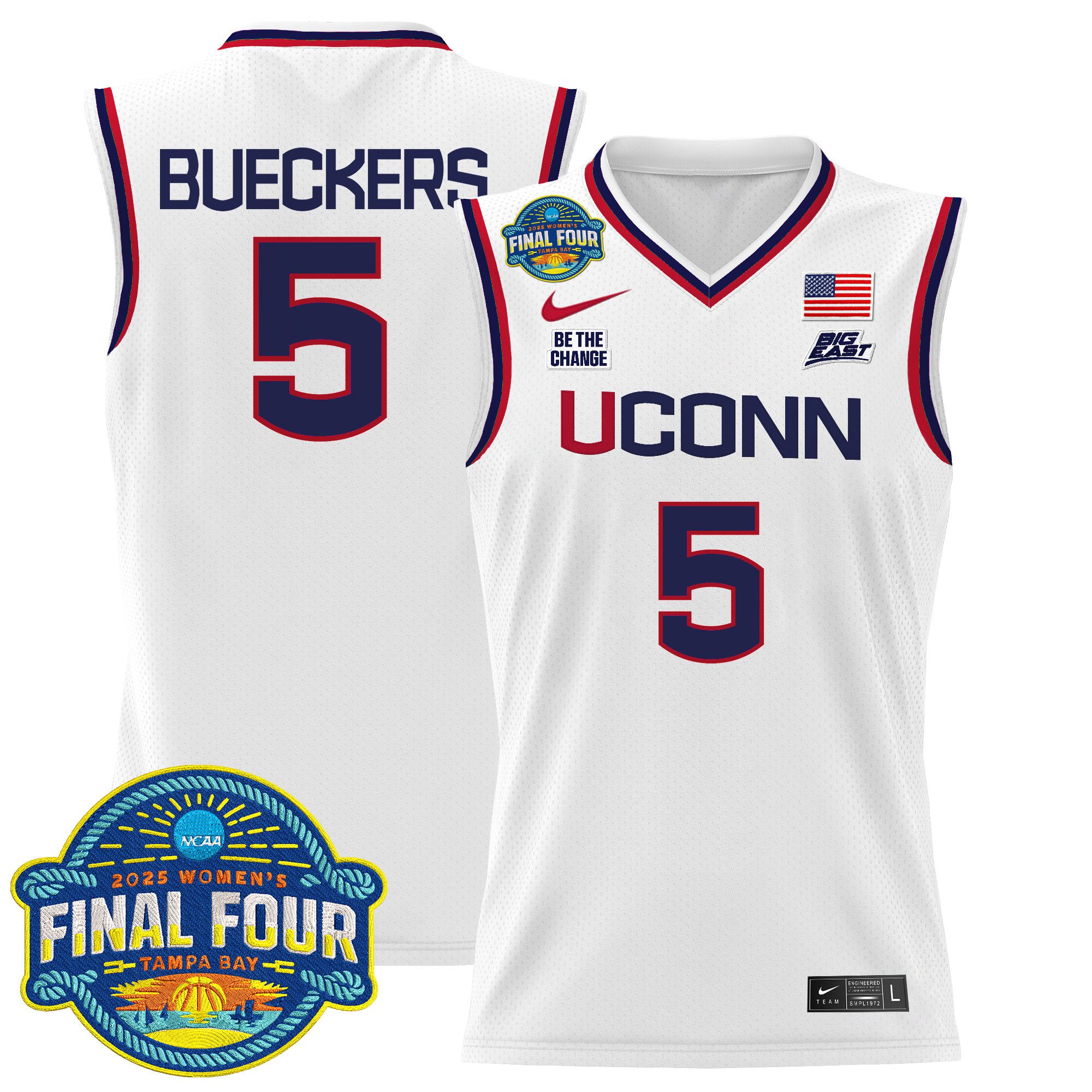 Men UConn Huskies #5 Bueckers White Nike 2025 Big Eat Final Four Patch Lightweight Basketball NCAA Jersey